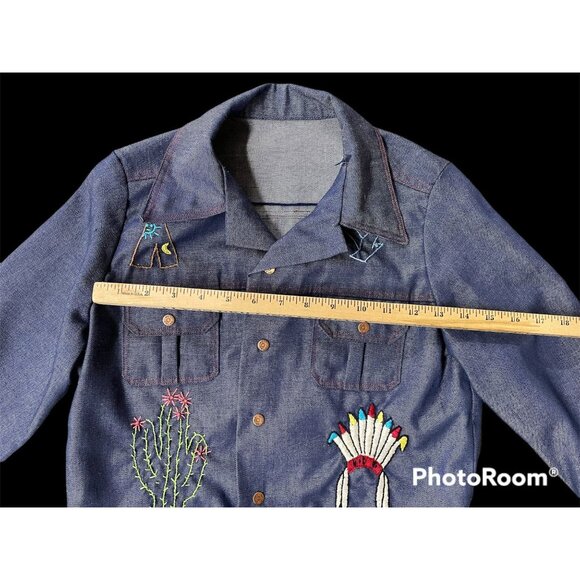 Vintage Jacket Handmade Child Embroidered Crewel Western Movie Prop Blue 1950s - Picture 9 of 10